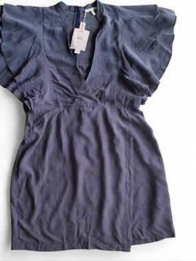 Avec Les Filles Navy Polka Dot V-Neck Dress Large